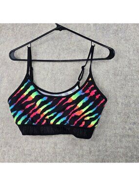 Pink Women’s Sport Bra Rainbow Zebra Print Black Straps Large Adjustable